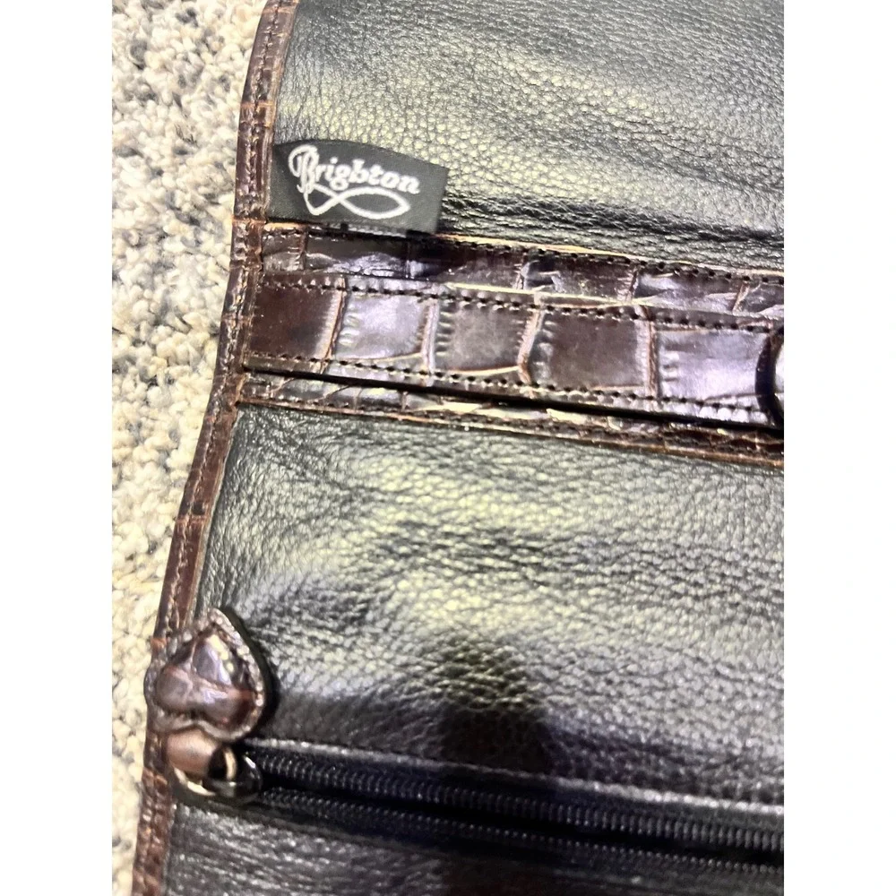 Brighton Dark Brown Croco Leather Checkbook Holder Organizer Silver Heart